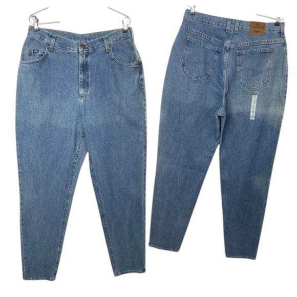 VTG 90s High Rise Mom Jeans Lee 16 Long Relaxed 32x35* Stonewash Retro Deadstock - Picture 1 of 16